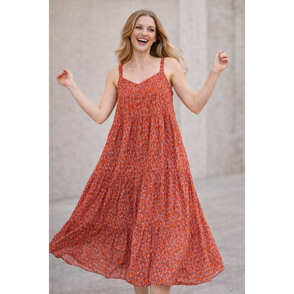 Joie Bondi Tiered Maxi Dress Empire XS Tea Rose Coastal Resort Lined Whimsy EUC